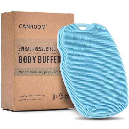 Canroom Silicone Body Scrubber - Anti Zinc Infused-Highly Elastic Bristles Exfoliating Body Scrubber for Shower Body,Cellulite Reduction,Blood Circulation - Azure