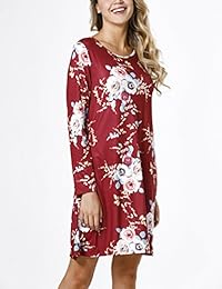 Hibluco - Vestido de túnica floral de rayas, casual, con bolsillos, para mujer