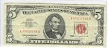 FIVE DOLLAR BILL-RED SEAL-1963-UNITED STATES NOTE