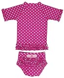 RuffleButts Infant / Toddler Girls Berry Polka Dot Ruffled Rash Guard Bikini