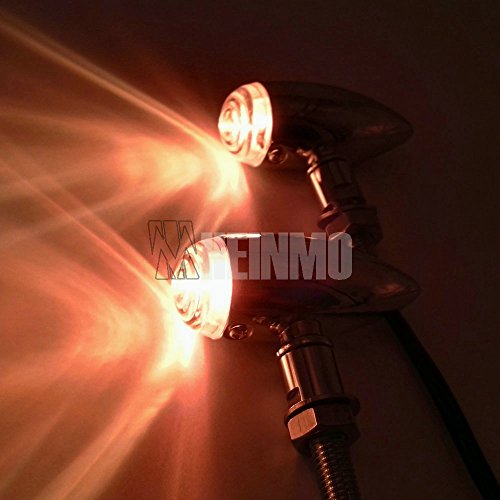 Heinmo Chrome Coating Bullet Metal Motorcycle Turn Signal lights Indicator for Mini Sportster Harley Bobber (Silver&White Lens) - Thumbnail 4