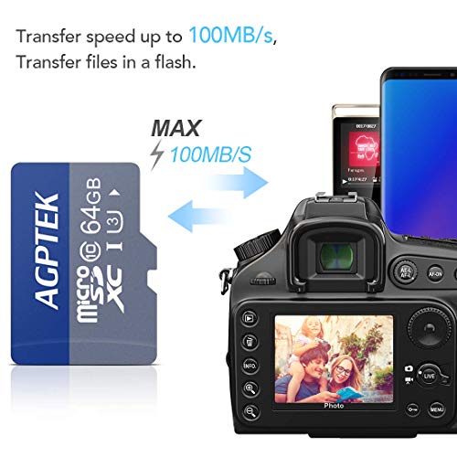 AGPTEK 64GB Micro SD Card UHSI U3 with Card Reader, Compatible with