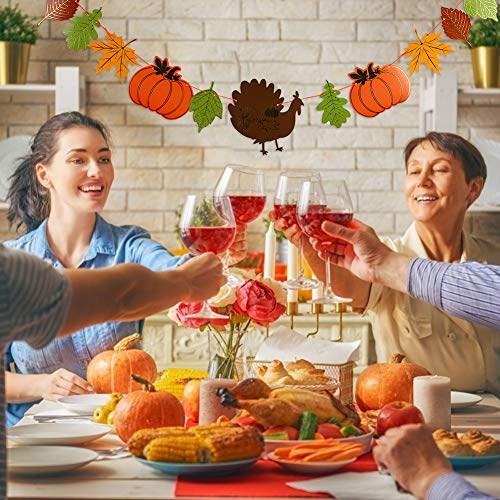 BigOtters Give Thanks Banner, 1PCS Give Thanks Garland for Thanksgiving Decor with Turkey Pumpkin Sign and 120PCS Maple Leaves for Fall Autumn Mantel Dinner Table Decor Party Supply Home Wall Hanging