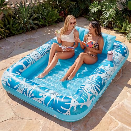 SLOOSH Inflatable Tanning Pool Float, 70"x46" Pool Floats for Adults with Pillow, 4 in 1 Float Tanning Raft, Sunbathing Bed for Sunbathing for Sunbathing for