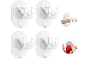 ZELVOT 4 PCS No Drill Curtain Rod Brackets, Curtain Rods No Drilling Curtain Rod Bracket Self Adhesive Curtain Rod Holder Curtain Rods Hooks for Bathroom Bedroom Kitchen (4 PCS, White)
