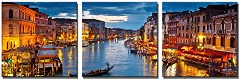 Yin Art- 3 Panels Venice Night Canvas Prints Landscape City Pictures Paintings on Canvas Wall Art Modern Cityscape Artwork 30x30cm