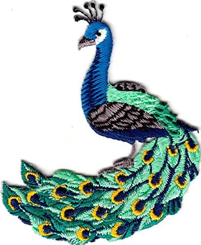 PEACOCK PATCH (2 3/4" X 2 1/4") IRON ON EMBROIDERED APPLIQUE - BIRDS - PEACOCKS