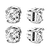 JOERICA 2 Pairs Stainless Steel Magnetic Stud Earrings for Men Women Non Piercing CZ Earrings,6MM Silver-tone