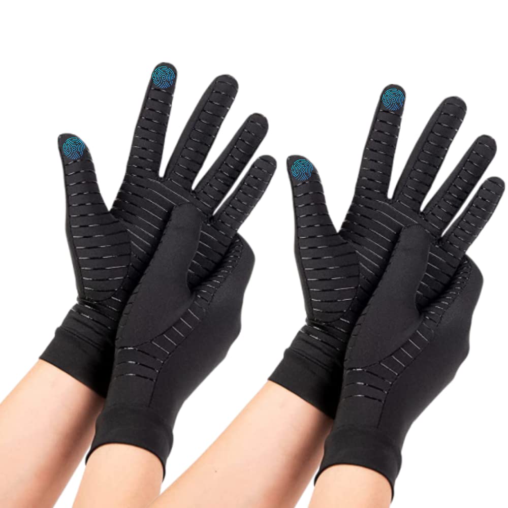 2 Pair Copper Compression Arthritis Gloves Full Finger Copper Arthritis Compression Gloves with Touchscreen Copper Infused Glove for Hand Wrist Support for Carpal Tunnel Arthritis Tendonitis (M)