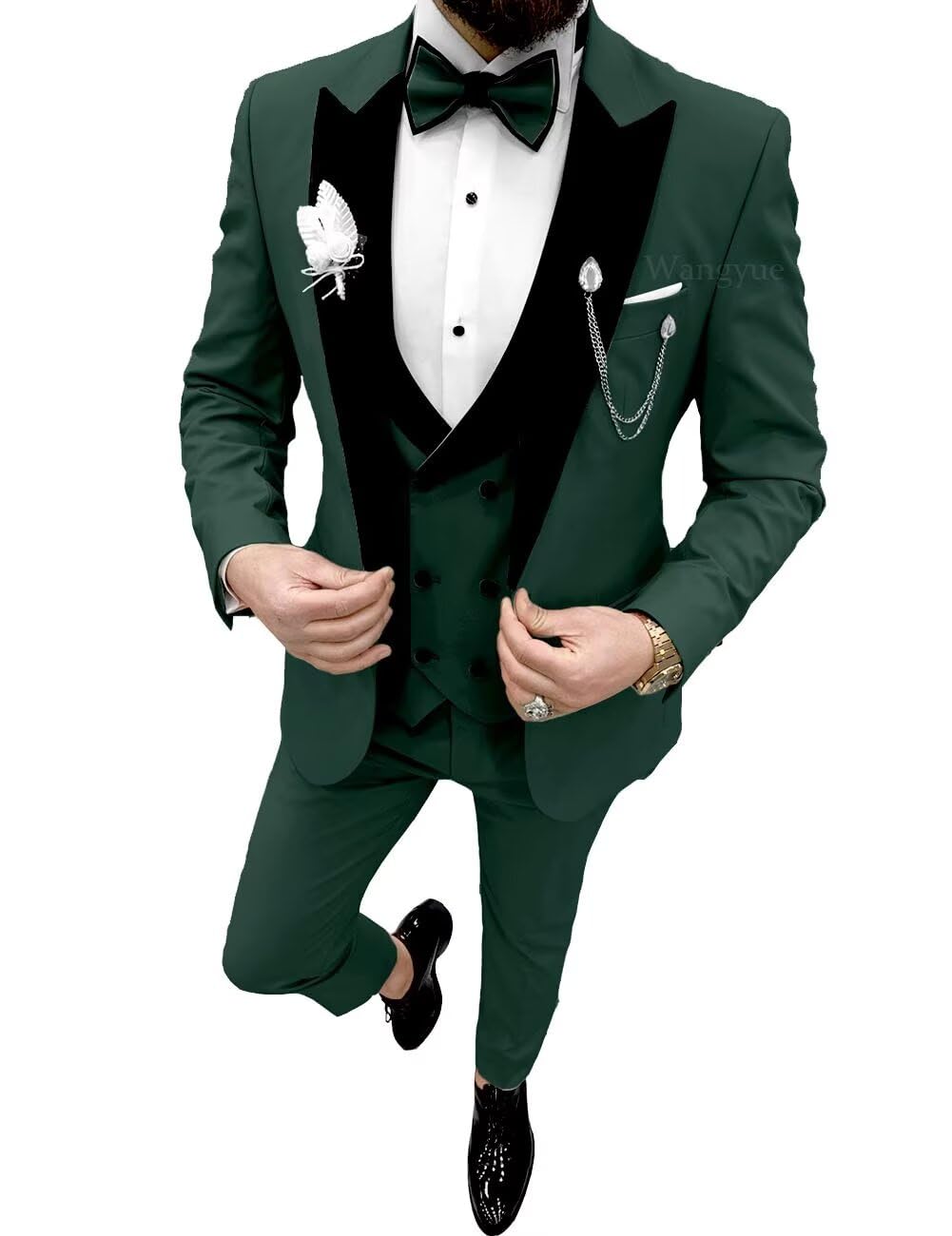 Wangyue Dark Green Tuxedo for Men Slim Fit 3 Piece