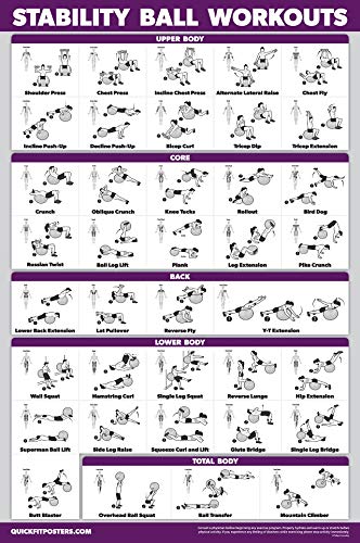 Exercise Ball Workout Poster - Stability Ball Routine - Balance Ball - Laminated - 18" x 24" - Thumbnail 7