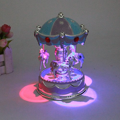 xxiaoTHAWxe LED Glowing Merry-Go-Round Carousel Music Box Kids Toy Christmas Birthday Gift - Pink - Thumbnail 3