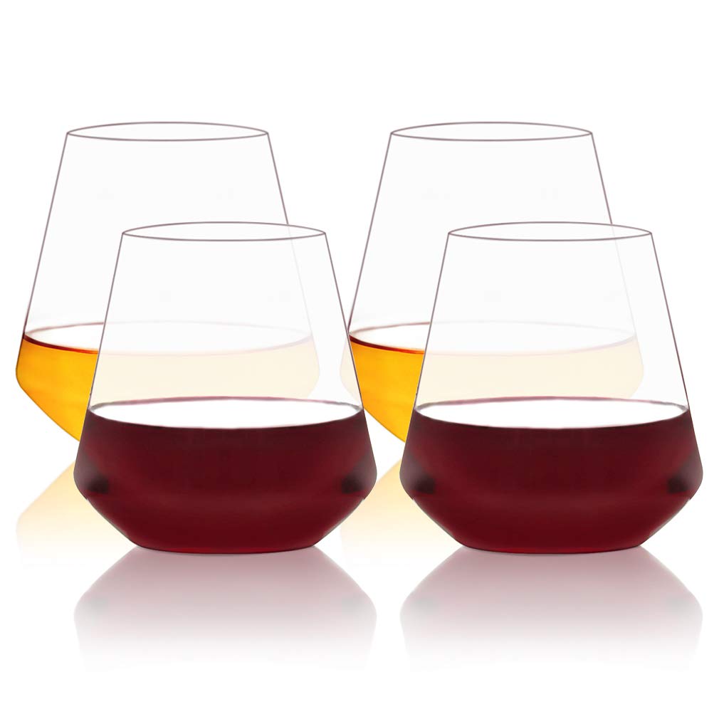 COOKY.D Water Juice Glasses Unbreakable Tritan-Plastic Drinking Cups Suitable for Wine Whiskey, Dishwasher Safe, Perfect for Home, Picnic and Parties, Set of 4, 17oz