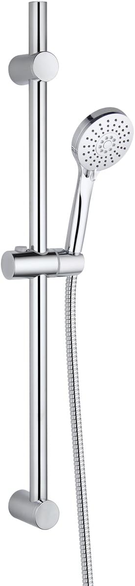 Aquatimez-Chrome Shower Riser Rail Kit with 3 Funciton Dancing Low Pressure Flow Handheld Shower Head and Adjustable Shower Rail and 1.5m Stainless Steel Shower Hose(Chrome)