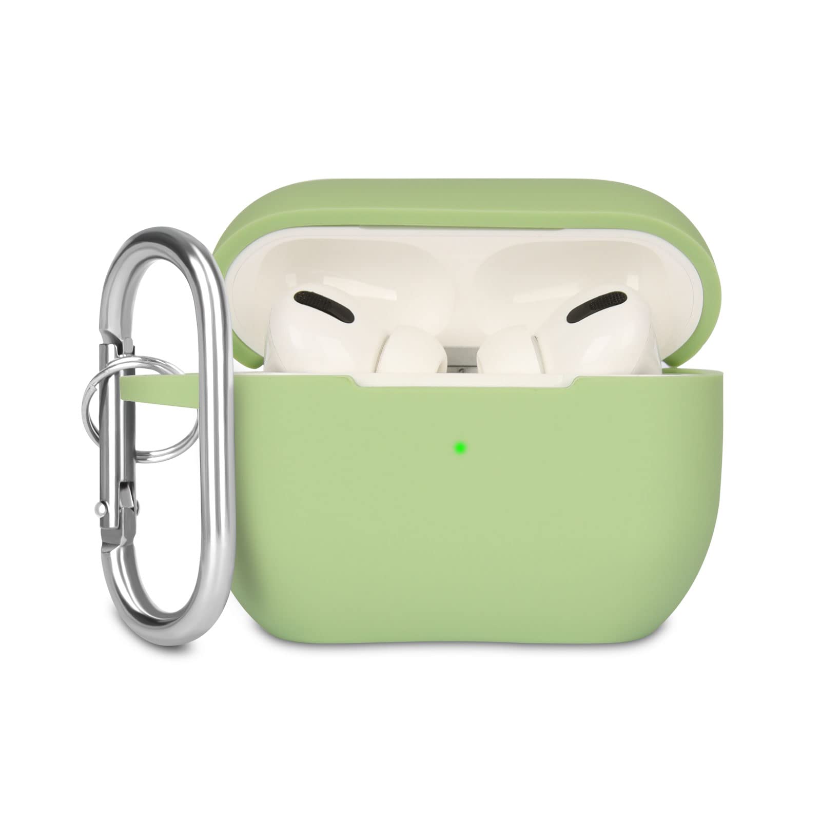 KOKOKA Case Cover Compatible with Airpods Pro, Soft Silicone Skin Case Cover Shock-Absorbing Protective Case for Airpods Pro 2019 with Carabiner, Front LED Visible, Matcha Green