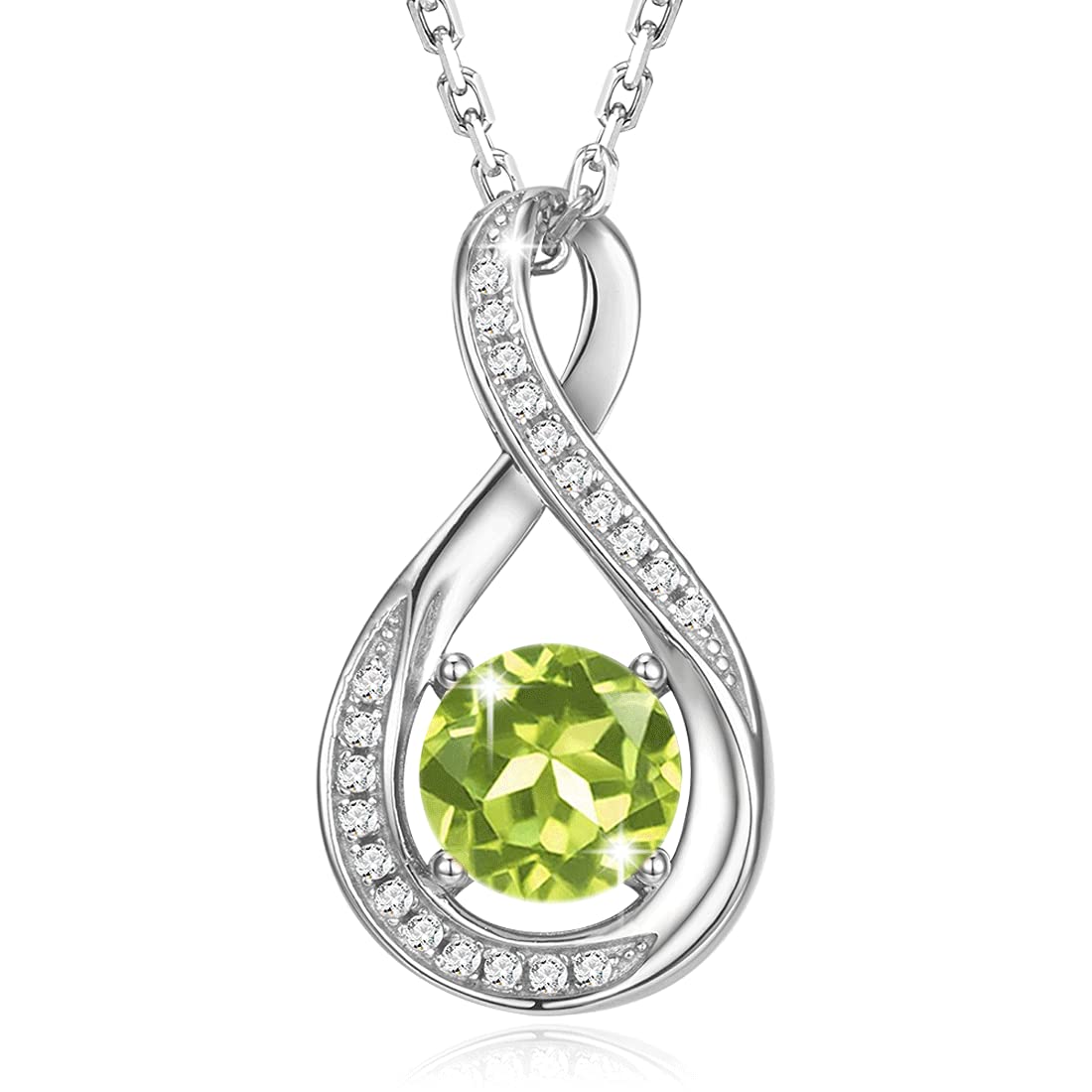 GEMLANTO 925 Sterling Silver Necklace Infinity Created Peridot August Birthstone Necklaces for Women Birthday Anniversary Valentines Day Jewellery Gifts for Women Girls Mum