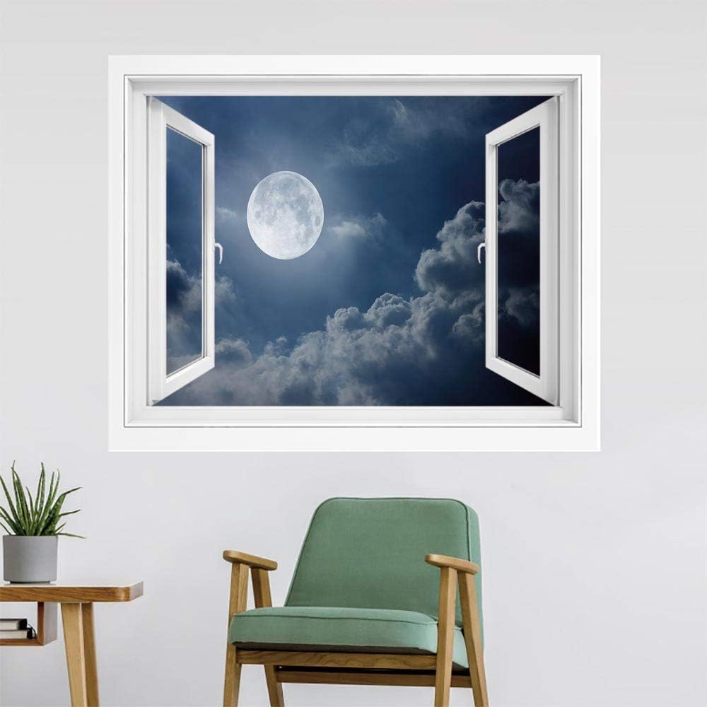Amazon ムーン 絵画風 Pvc壁紙ポスター 180x140 Cm 満月と雲と夜空自然写真スペースに触発された画像印刷装飾 壁紙ポスター ステッカー ダークブルーホワイト ウォールステッカー オンライン通販