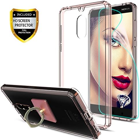 Nokia 6 2018 Clear Case Nokia 6 2018 Cover With HD Screen Protector + Phone Stand,Athchu [Anti-Scratch] [Shock Absorption] [Air Hybrid] Ultra Slim Bumper Cases For Nokia 6 (2018)(5.5') CB - Rose Gold