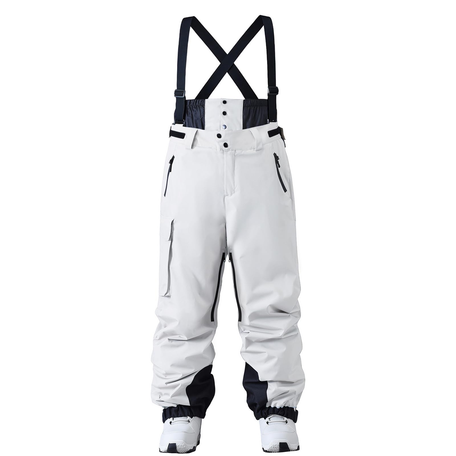 Photo 1 of YEEFINE White Mens Snow Ski Bibs Pants Womens Baggy Snowboard Overall Insulated Waterproof Windproof Winter Ski Pants