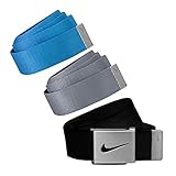 Nike Golf Mens 3-in-1 Web Pack One-Size-Fits-Most Belts, Black/Gray/Blue
