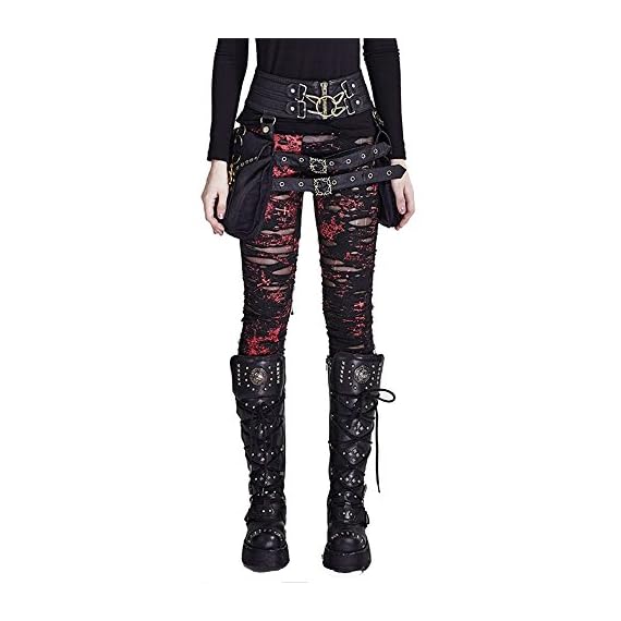 Punk-Women-Ripped-Leggings-Gothic-Tattered-Broken-Close-fitting-Mesh-Leggings-XXL-Red