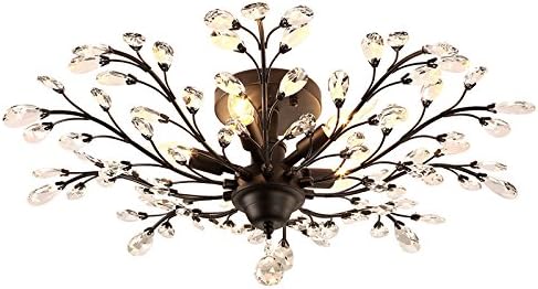 Vintage K9 Crystal Chandeliers,Wrought Iron Led Ceiling Lights,Ceiling Light Flush Mounted Fixture with 5 Light for Porch Chandelier (Black)