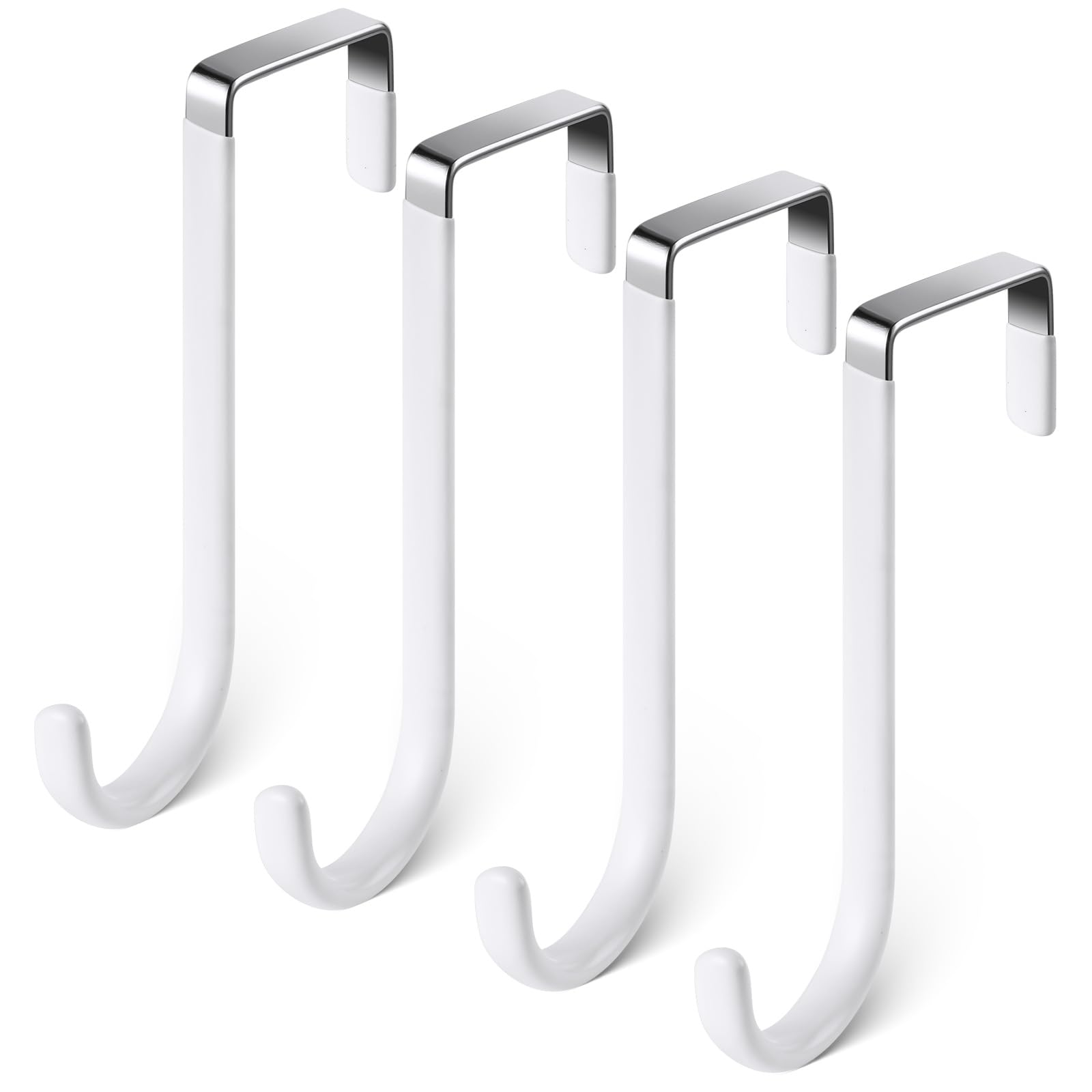 flintronic Over Door Hooks, 4PCS Heavy-Duty Over Door Hanger, Stainless Steel Coat Hooks Wall Mounted for Doors, Bedroom, Bathroom, Wardrobe, Reversible Organizer Rack for Coat, Towel, Bag, Robe