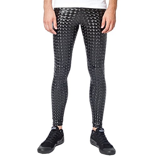 Kapow Meggings Men's Metallic Range Leggings - Holographic, Wet Look & Glitter (Black Magic, Small)