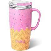 Swig Life 22oz Travel Mug, Insulated Tumbler with Handle and Lid, Travel Coffee Mug, Cup Holder Friendly, Stainless Steel 22 oz Tumbler, Reusable Insulated with Lid (Scoop There It Is)