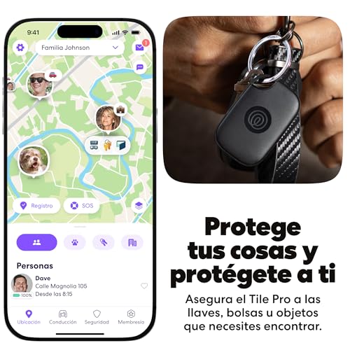 Tile Pro - Localizador Bluetooth Potente, localizador de Llaves y localizador de Objetos para Llaves, Bolsos y Mucho más. Compatible con iOS y Android. Paquete de 1 (Negro)