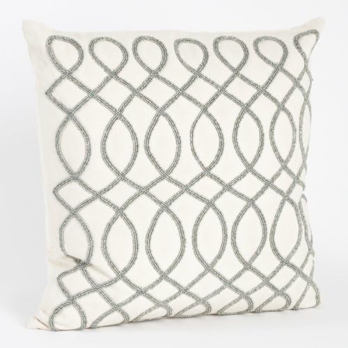Maris Hand Beaded Swirl Design Down Filled 18" Square Decorative Throw Pillow (Pewter)