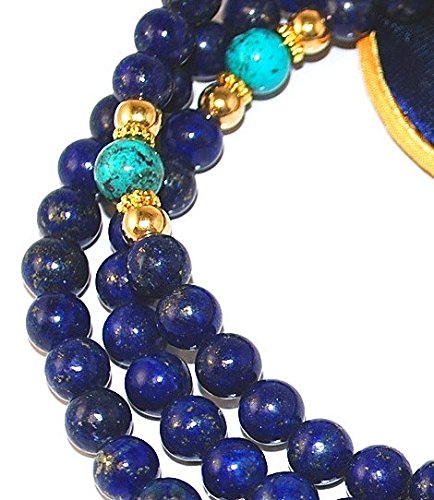 Lapis Mala with Gold & Turquoise