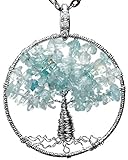 Aquamarine Tree of Life Gemstone Jewelry Best Friend Necklace Silver Pendant Deluxe Gift 18