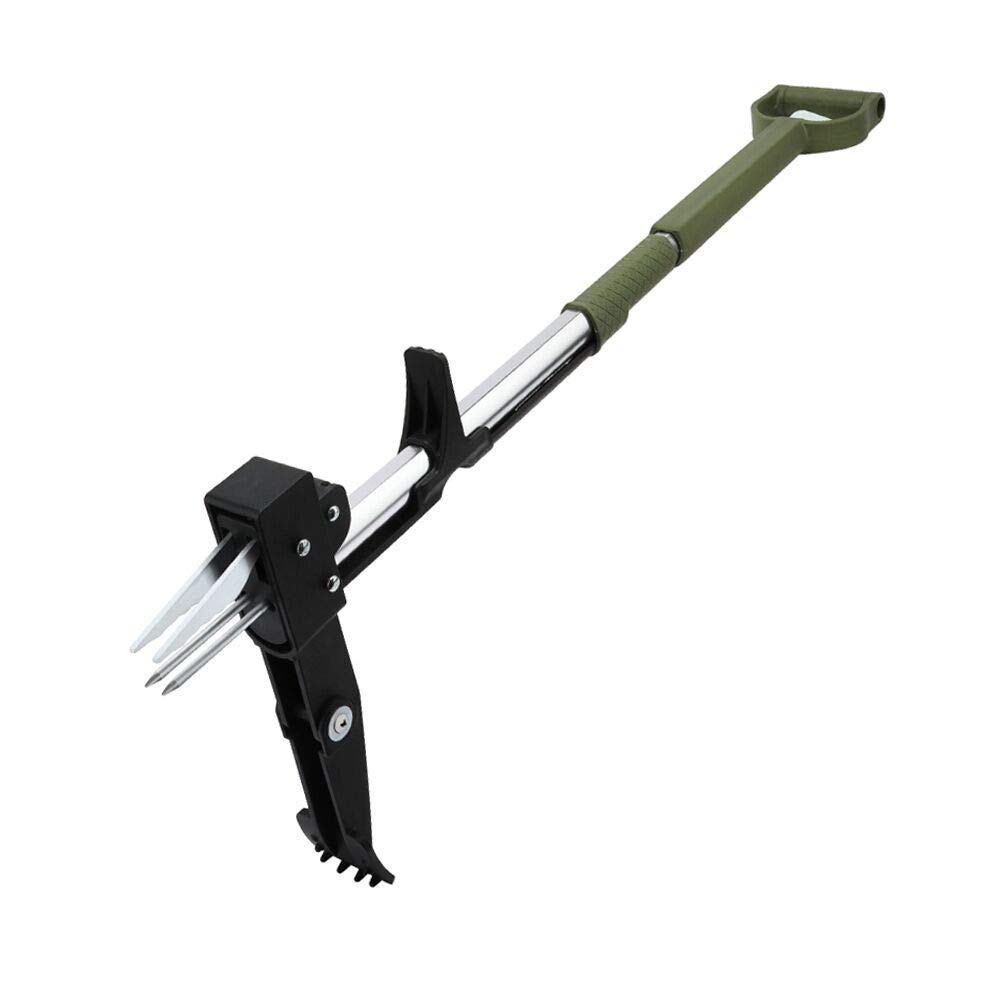 Worth Garden D-handle Weed Puller Telescopic Dandelions Root Remover, Length: 99-119cm with Stainless 4 Claws and Foot Pedal without stooping, Green