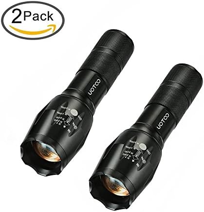 UOOTO 2 Pack CREE LED Tactical Flashlight, Portable Outdoor Water Resistant Torch with Adjustable Focus and 5 Light Modes for Biking Camping Hiking