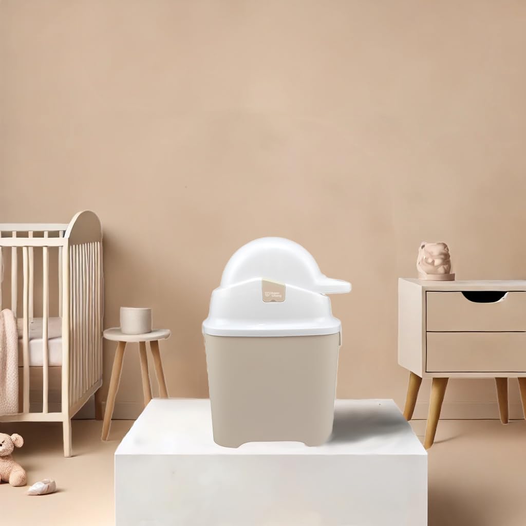 DIAPER CHAMP ONE Windeleimer - geruchsdicht - OHNE Nachfüllkassetten - funktioniert mit normalen herkömmlichen Tüten, Müllbeutel - für ca. 30 Windeln - beige, weiß 6