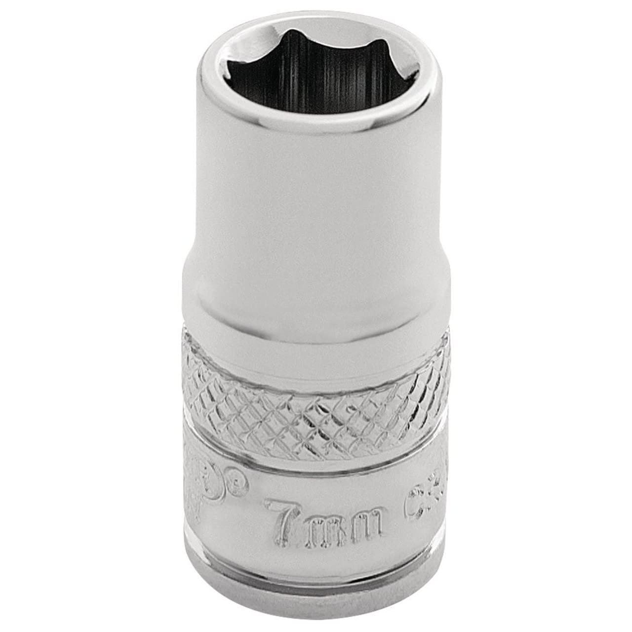Draper 32487 1/4" Square Drive Polished Chrome Metric Socket, 7 mm Size, Blue