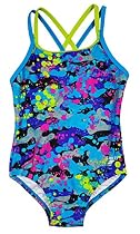 Speedo Big Girls' Youth Solid Splice Cross-Back One-Piece Swimsuit (5, Colored Splatter)