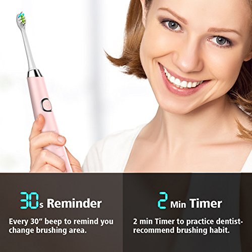 Sonic Electric Toothbrush, Rechargeable Toothbrush, Adult Electric Toothbrush with Holder and 2 Replacement Heads, (4 Modes with Automatic Timer, IPX7 Waterproof, Fast Charging), Pink