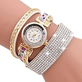 Malltop Eyes-Catching Rhinestone Wrap Weaving Around Braided Bracelet Dial Quartz Wrist Analog Watch (White)