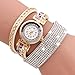 Malltop Eyes-Catching Rhinestone Wrap Weaving Around Braided Bracelet Dial Quartz Wrist Analog Watch (White)
