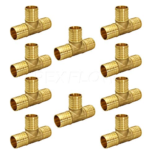 Pexflow PXTE0012-10 PEX X PEX X PEX Barb Tee Pipe Fittings 1/2" Brass (pack of 10) - Thumbnail 5
