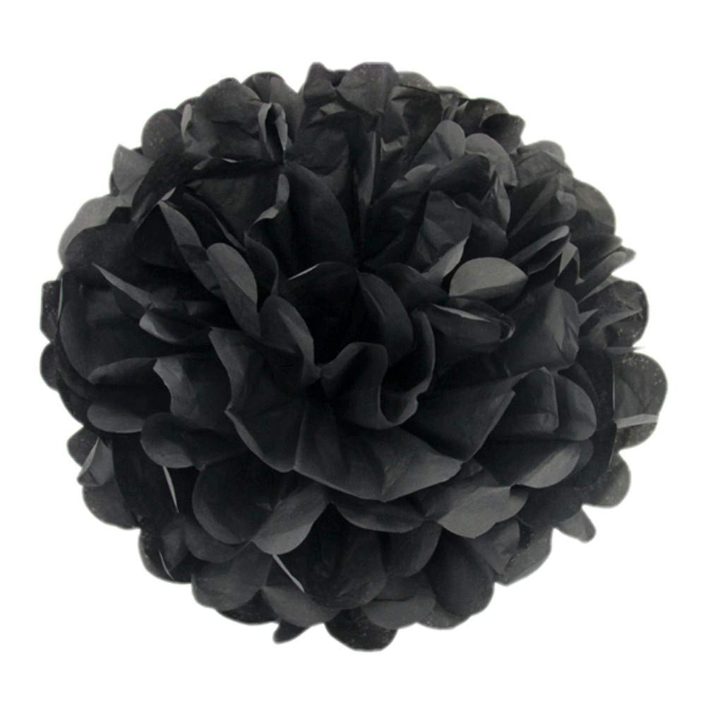 JZK 10pcs 25cm Black Tissue Paper Hanging pom poms Flower Ball Decorative Pompom Party Decorations for Birthday, Halloween, Funeral Wake Table Decorations