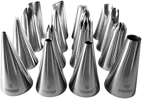 16-Tip Beginner Cake Icing Decorating Set - Includes Coupler - Highest Quality - Polished Smooth No Seams