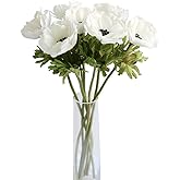 MUFEN 7PCS Anemone Artificial Flowers Real Touch Silk Flower Wedding Bride Bouquet DIY Home Decor (White)