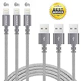 iPhone Charger, ANTAOLE 3PACK 6Feet Nylon Braided Charging Cable Cord Lightning to USB Cable Charger for iPhone X / 8 / 7 / 6 / 6s / plus / 5c / 5s / SE, iPod, iPad, IOS11 and More  (Gray)