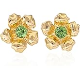 Vintage CZ Flower Big Stud Earrings for Women Gold Plated Chic Sparkly Crystal Floral Statement Studs Hypoallergenic Wedding Party Trendy Jewelry (Green diamond)