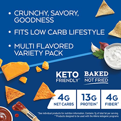 Atkins Protein Chips Variety Pack, 4g Net Carbs, 13g Protein, Gluten Free, Low Glycemic, Keto