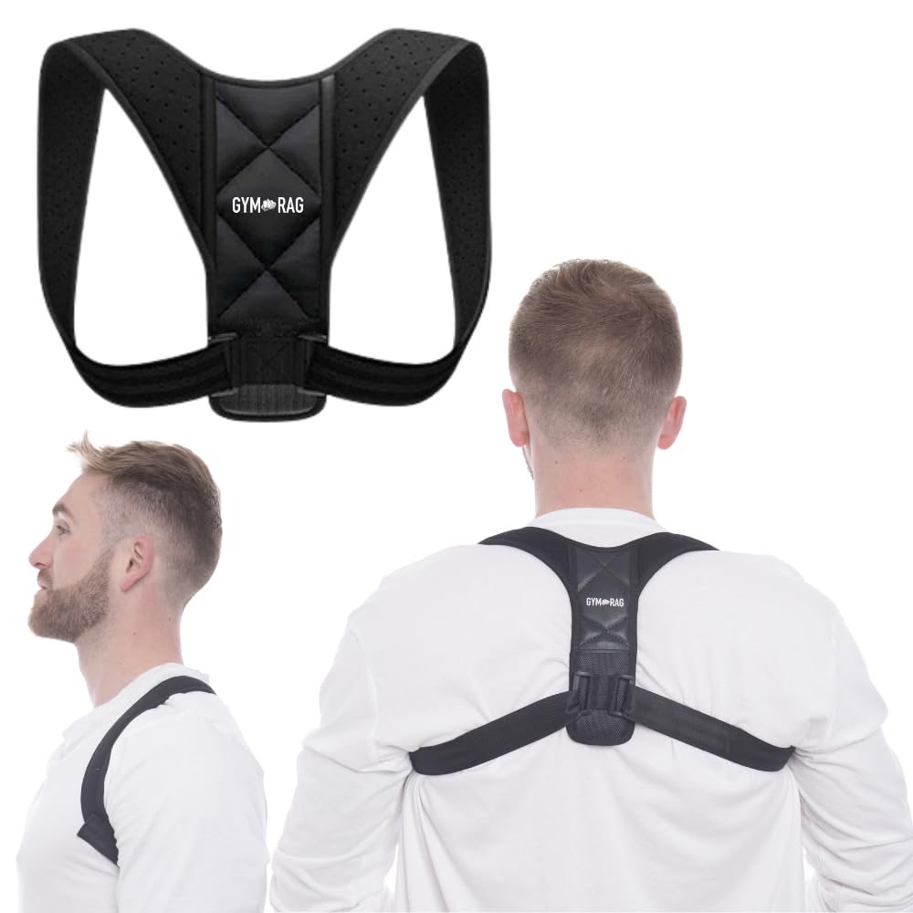 GYM RAG Posture Corrector for Men & Women - Comfortable Upper Back Brace, Adjustable Back Straightener Support for Shoulder, Neck & Back (Small)