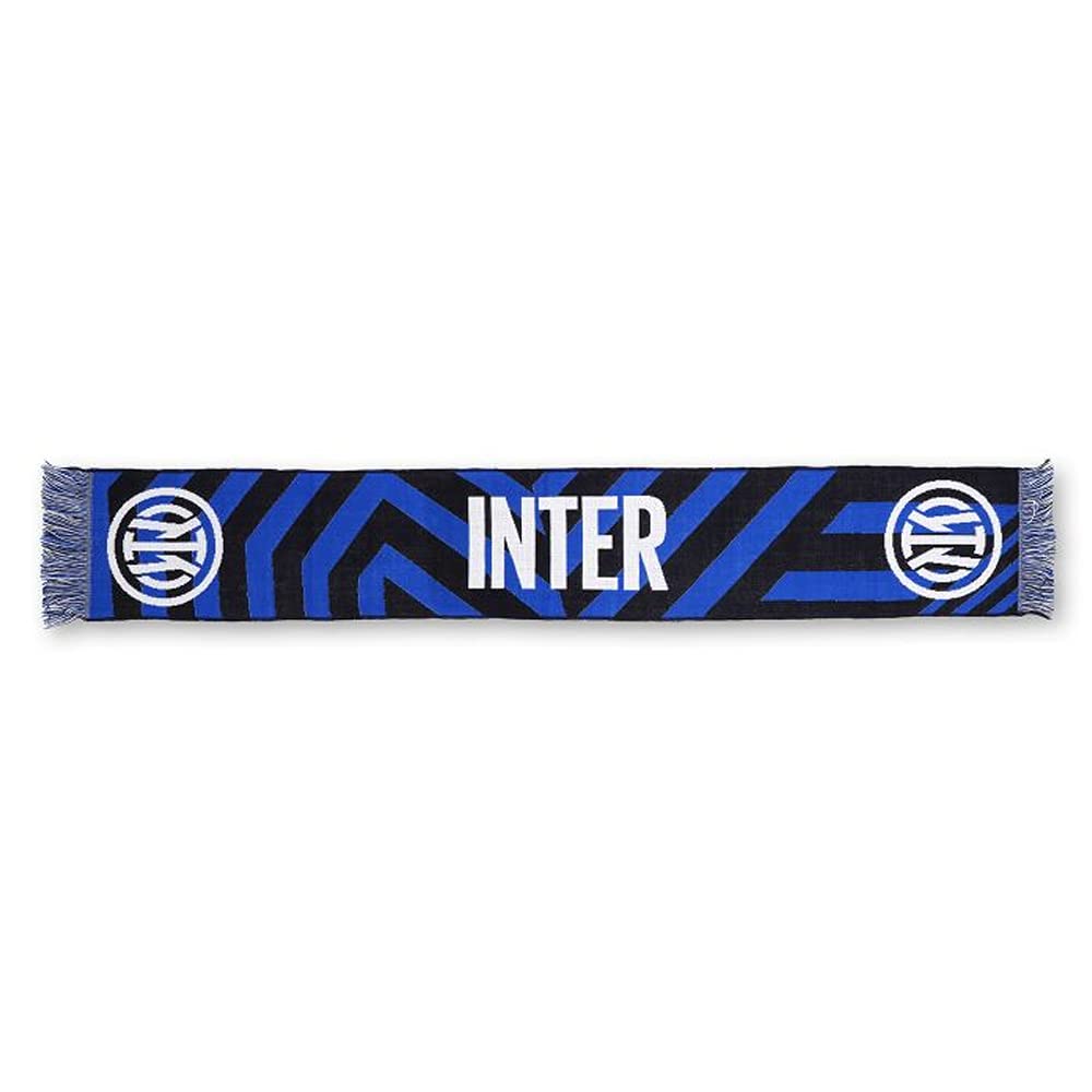 Inter New Jacquard Logo Scarf, Colors, Unisex-Adult Stadium, Black/Blue Stripes Pattern, One Size